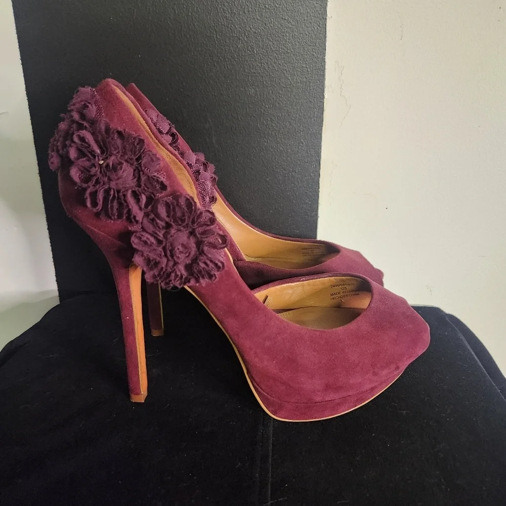 Zara Suede Purple Peep-Toe Heels - Picture 2 of 7